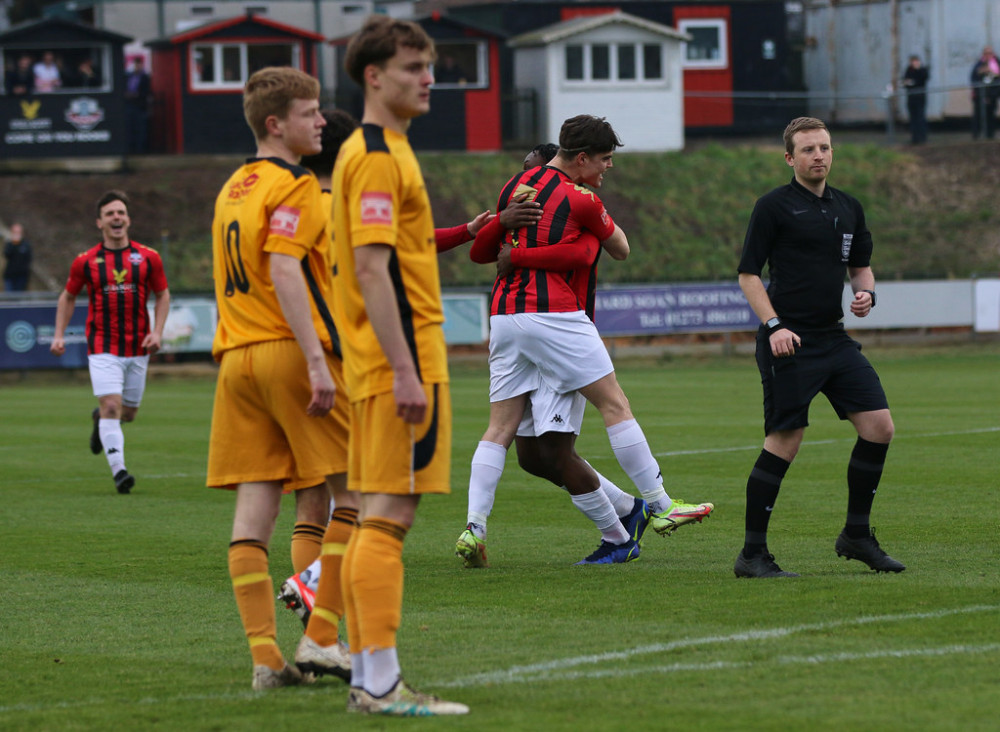 Hanworth Villa put in a resilient performance to take all three points at Merstham. Photo: James Boyes.