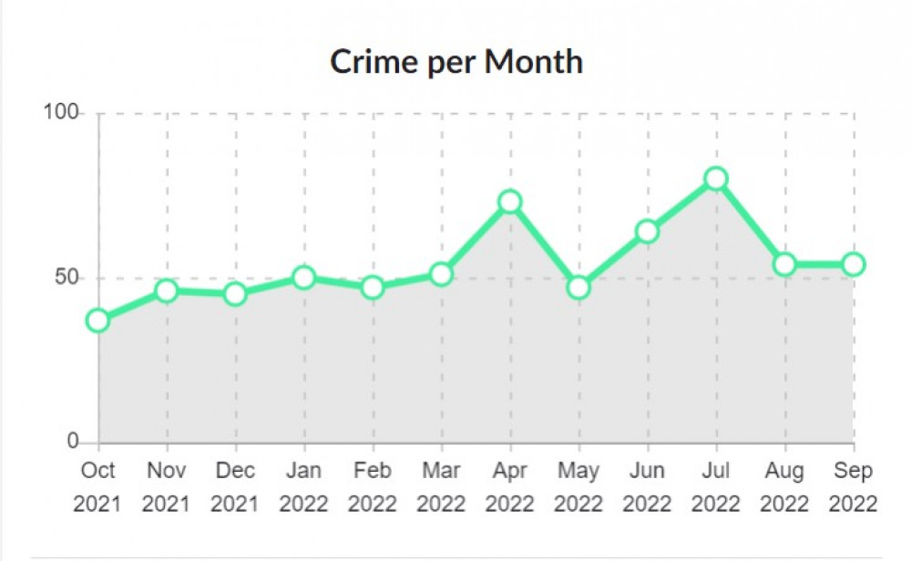 A graph showing crime rates in Honiton over the past year (Credit: Devon and Cornwall Police) 