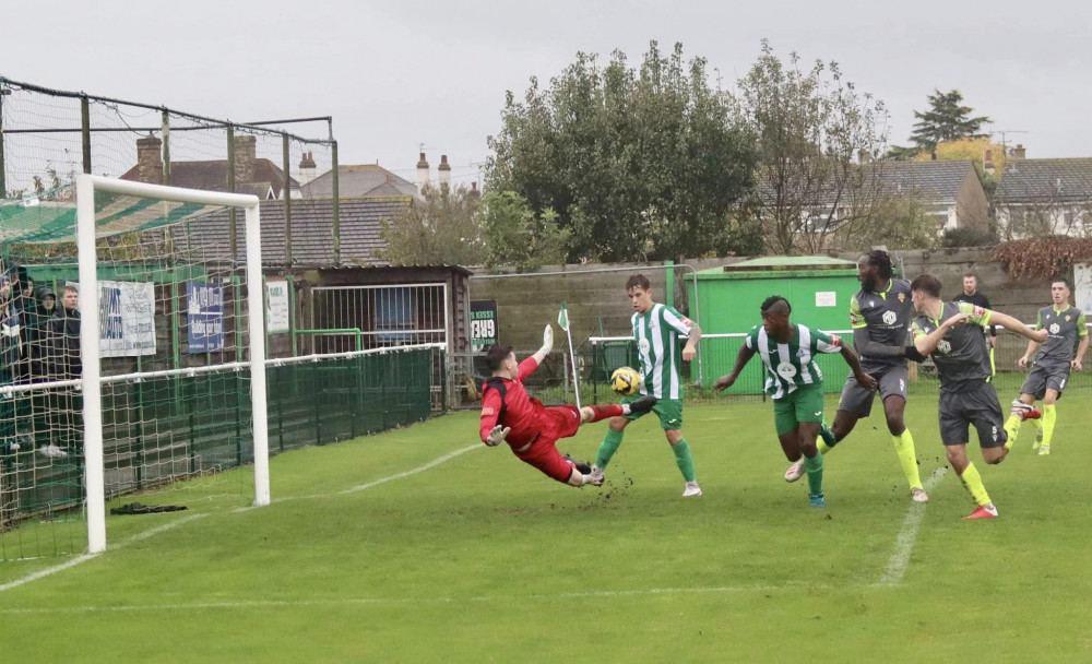 Ben Seward's goal for Rocks. Picture by Vic Evans.