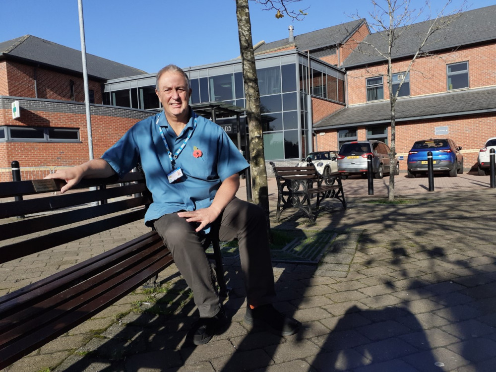 David Crosthwaite on the chat bench outside Ashfields 