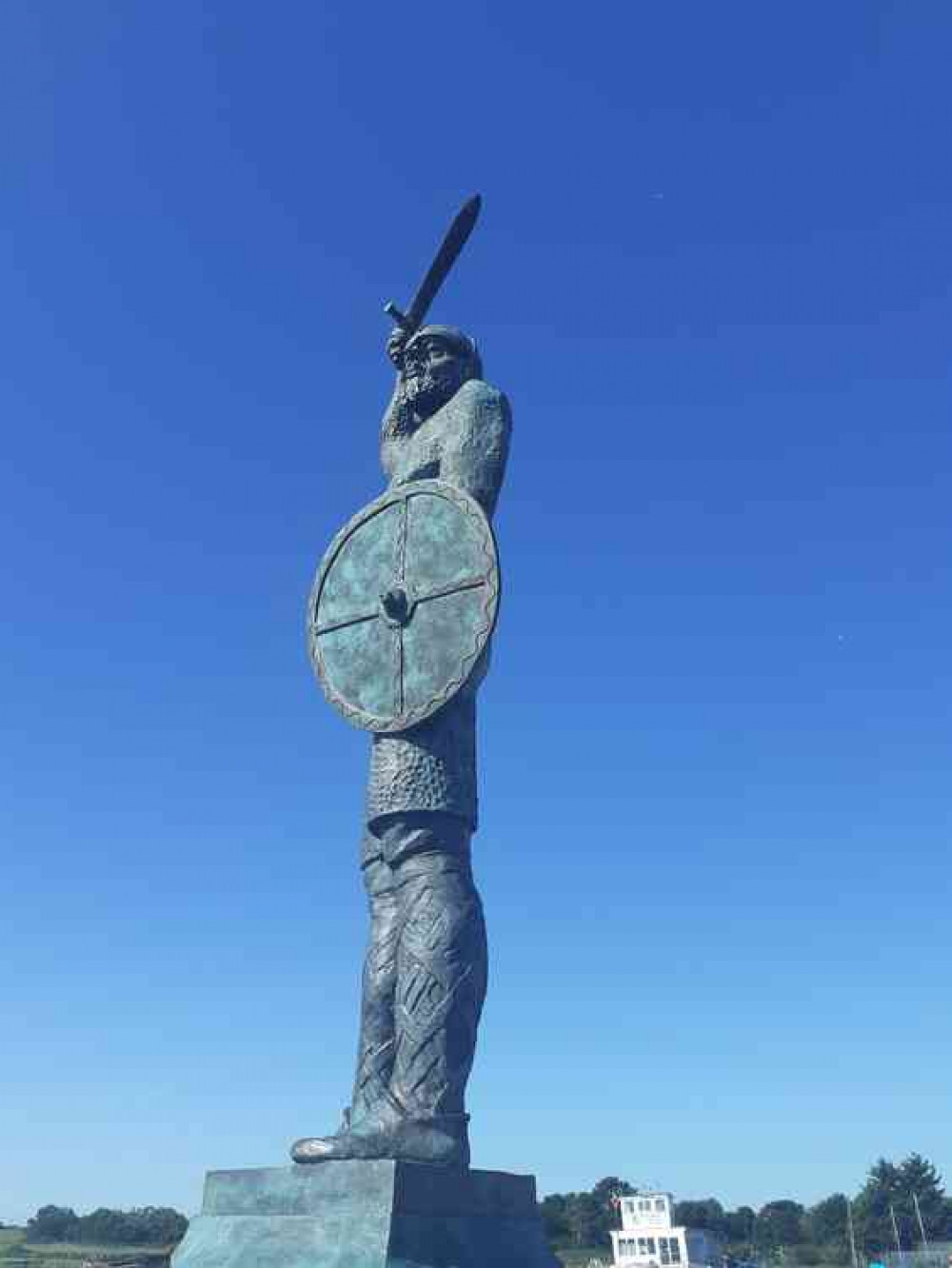 The statue of Brythnoth, overlooking the water towards Northey Island