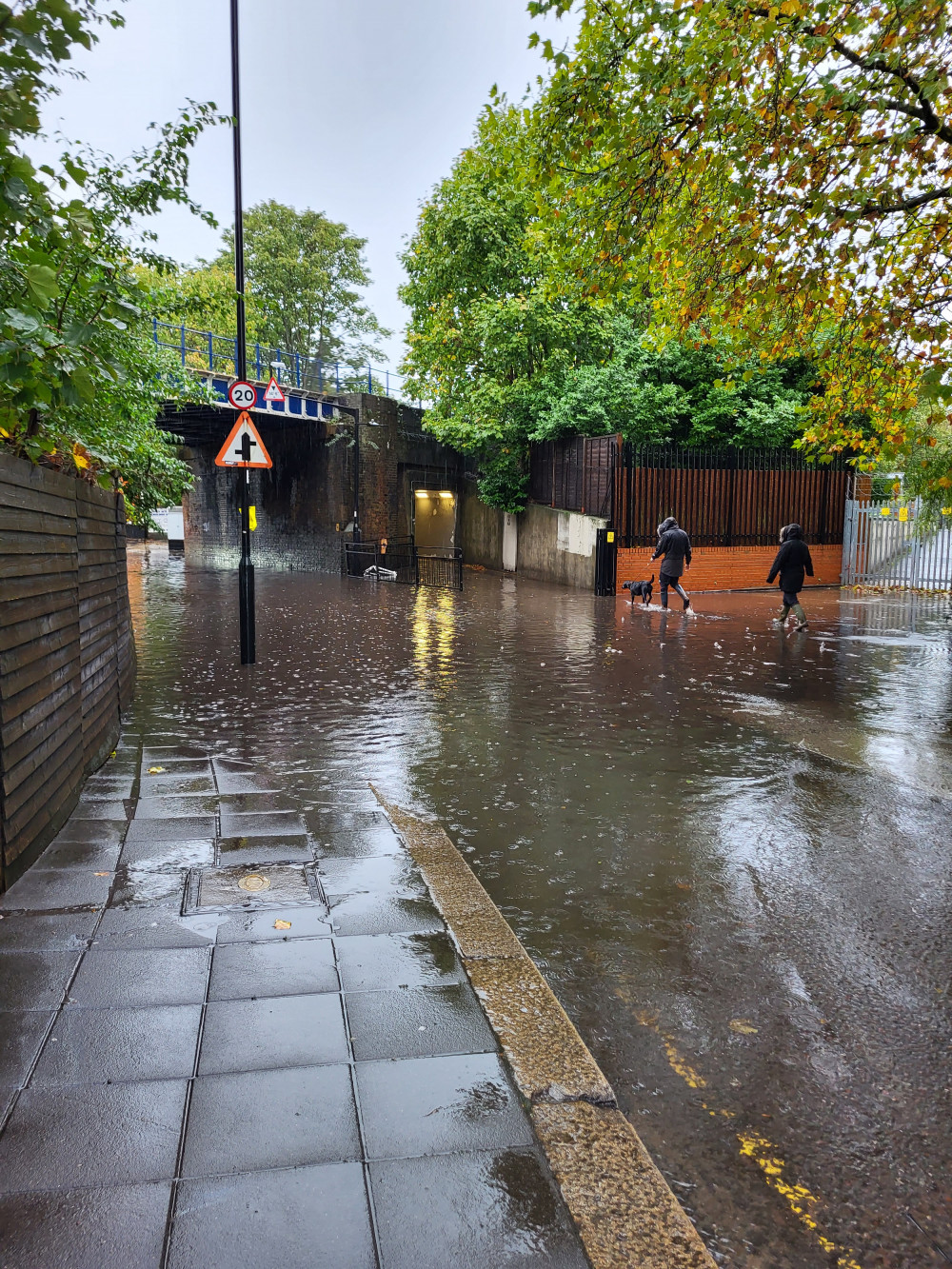 Traffic under this bridge between Acton and Chiswick not possible due to flooding