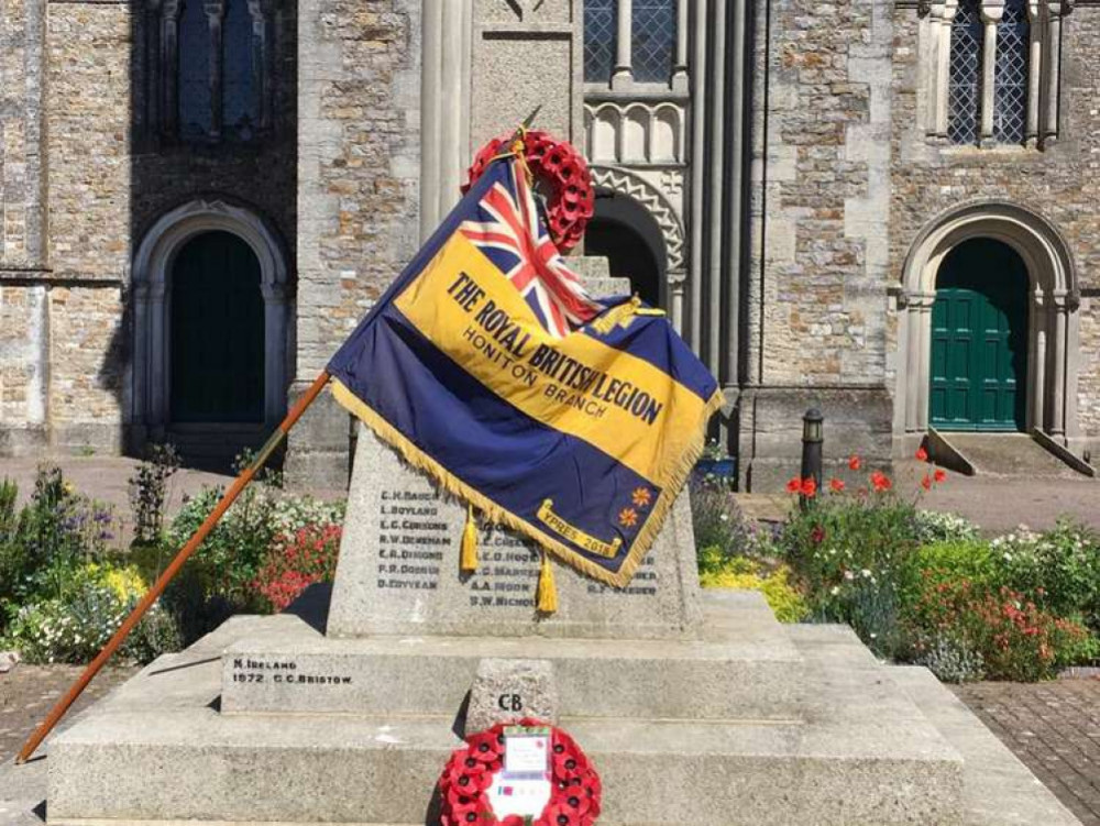 A wreath on Honiton's war memorial