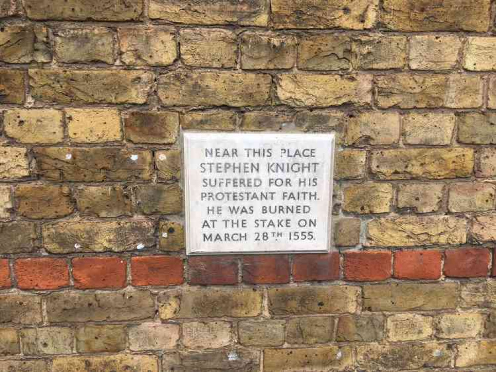 The stone set in the wall of the Old Iron Works building at Fullbridge, Maldon