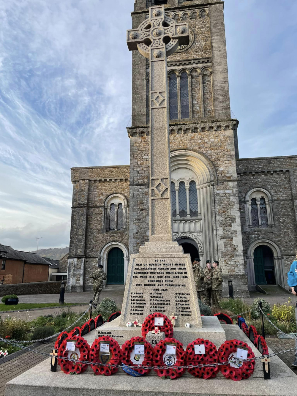 Wreaths at Honiton War Memorial (Credit: Honiton British Legion)