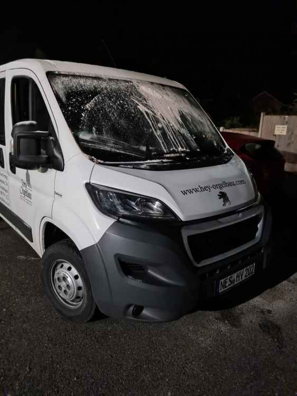 The damaged German organ builders' van