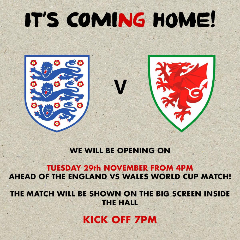 England Vs Wales will be shown live at Crewe Market Hall on Tuesday (November 29). England Vs Wales will be shown live at Crewe Market Hall on Tuesday (November 29).