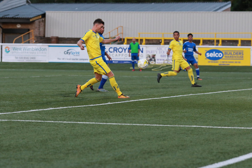 Meshach Williams scored twice to extend Hanworth Villa's unbeaten run to six matches. Photo: Gary Brigden.