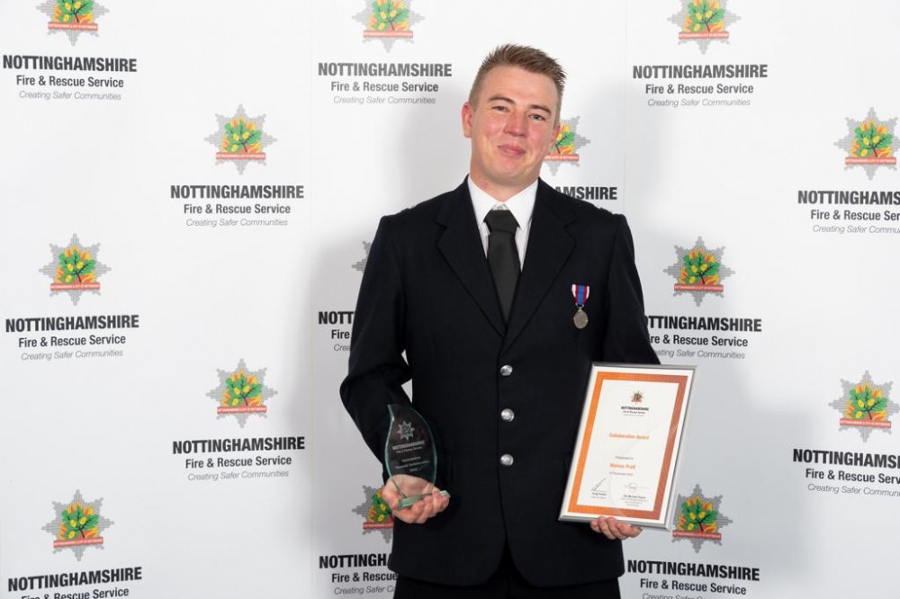 Hucknall firefighter Marcus Pratt (pictured) has received a prestigious award as part of Nottinghamshire Fire and Rescue Service’s annual awards evening. Photo courtesy of Marcus Pratt.