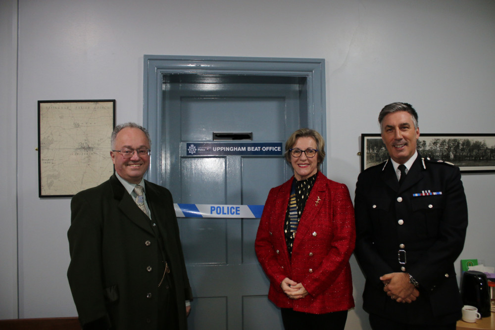 PCC Rupert Matthews, Mayor of Uppingham Liz Clarke and Chief Constable Rob Nixon