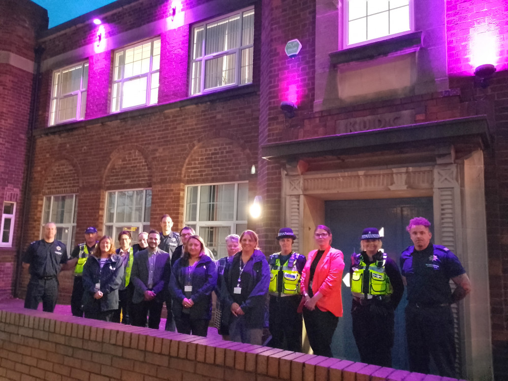 Pictured: Council officers, Nottinghamshire Police officers and officers from Nottinghamshire Fire and Rescue Service outside Ada Lovelace House in Kirkby. Photo courtesy of Ashfield District Council.