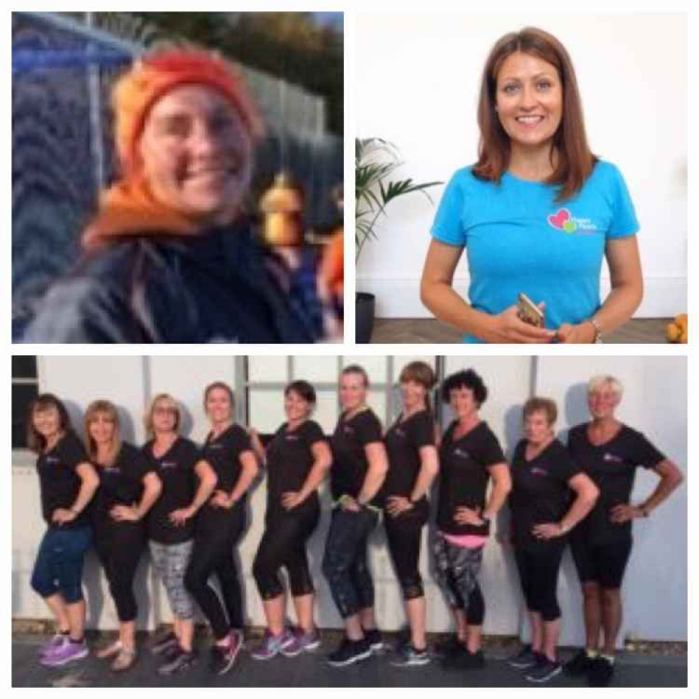 Bottom: One of Joanie St Cliere's classes. Top: left, Karen Wells and right, Lucy West.