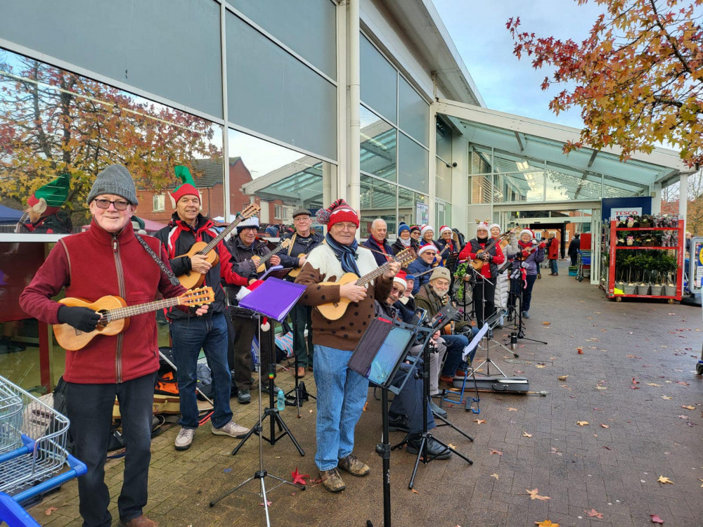 D'Ukes playing outside Tesco (image courtesy of D'Ukes of Rutland).