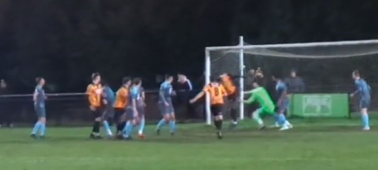 Stowmarket's controversial second goal. 