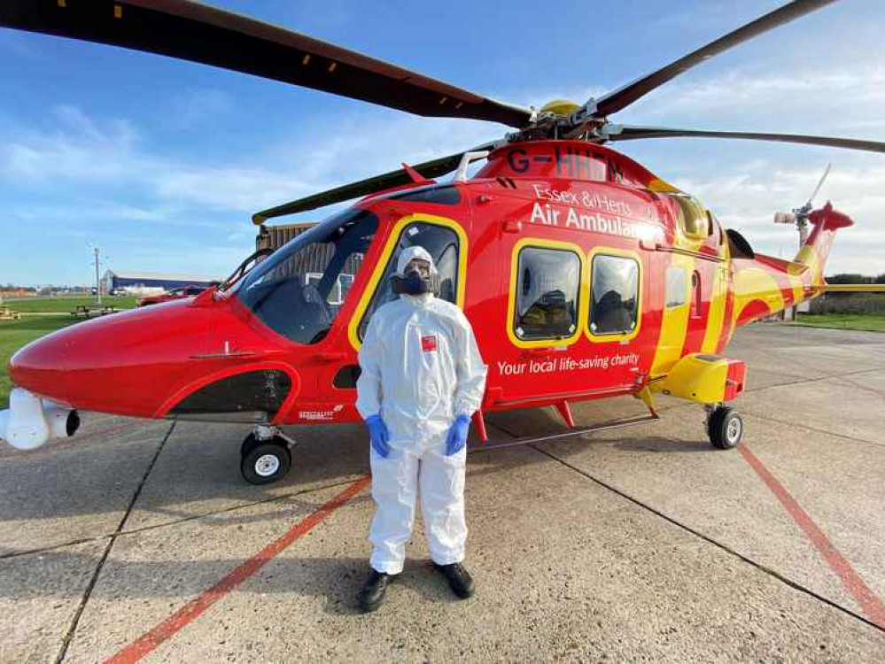 An air ambulance team member in PPE