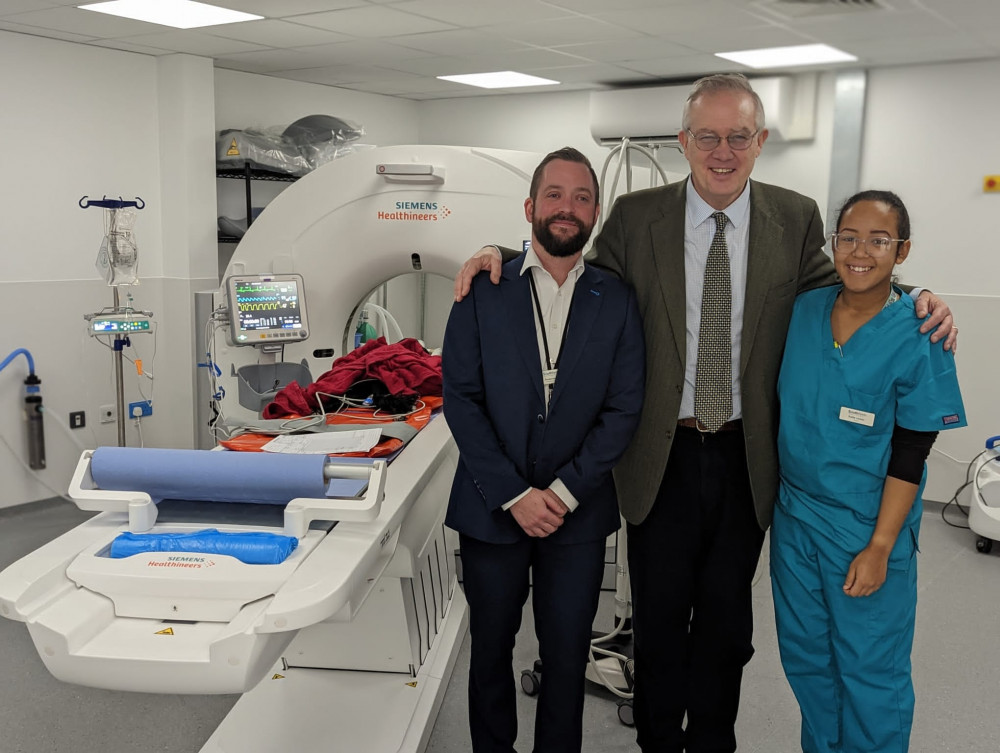 John Baron with student vet nurse, Katie Lewis and, left, Southfields hospital director Daniel Hogan.   