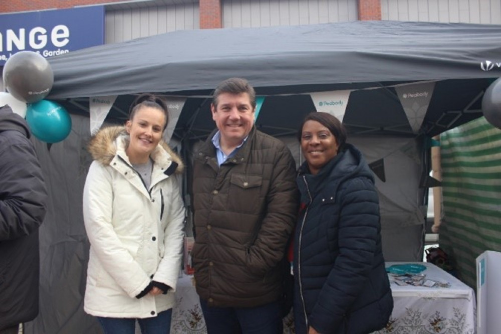 Stephen Metcalfe chats to representatives of the Peabody Housing Association.