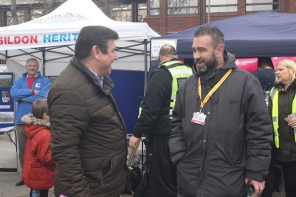 Stephen Metcalfe chats to Simon Johnson, chief officer of Basildon, Billericay, and Wickford Council of Voluntary Service.