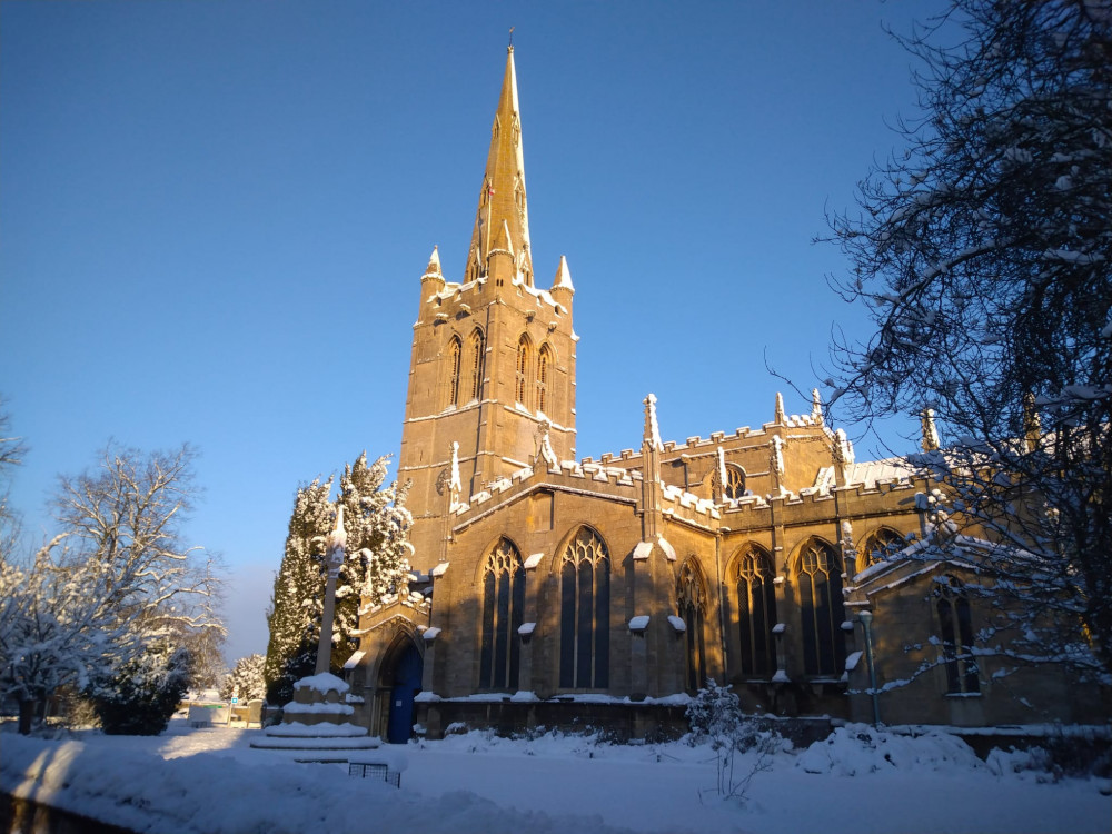 All Saints' Church, Oakham, in the snow. 