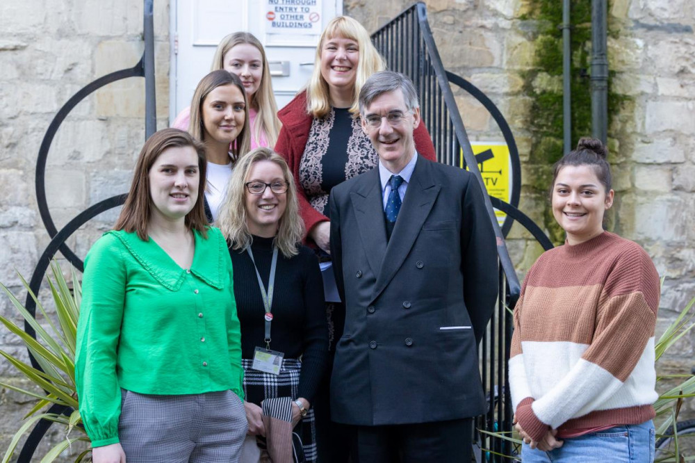 Jacob Rees Mogg MP pictured last week with the team at Curo. Pictured with colleagues from Curo’s Pathways service for young homeless people. 