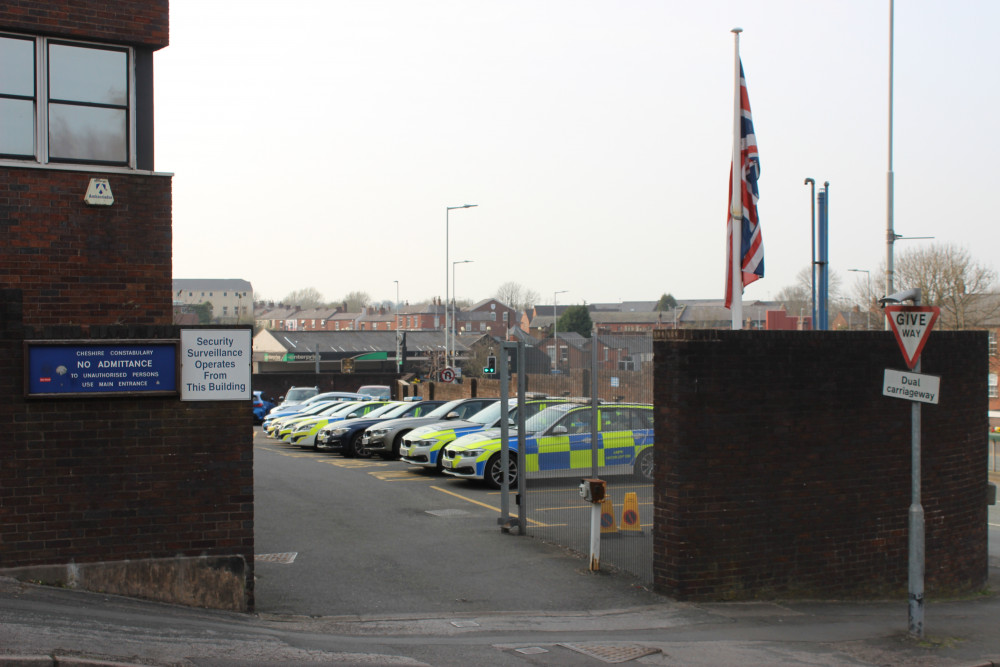 The rear of Congleton Police Station shot from Kinsey Street near the Mountbatten Way end. 