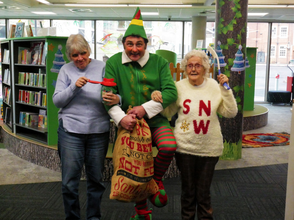 Angela Harrison and Anne Stones from Stafford with the Happy at Home Elf (Staffordshire County Council).