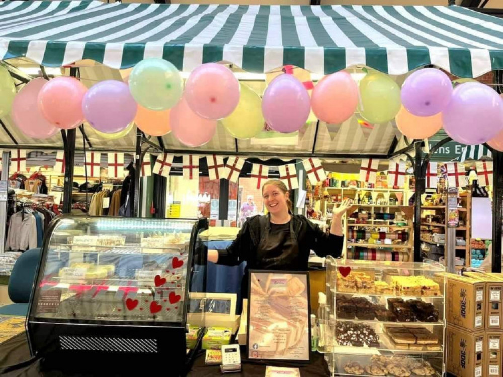 Rainbow Cheesecake's Jenni Grist pictured on her first stall in Sandbach indoor market. 