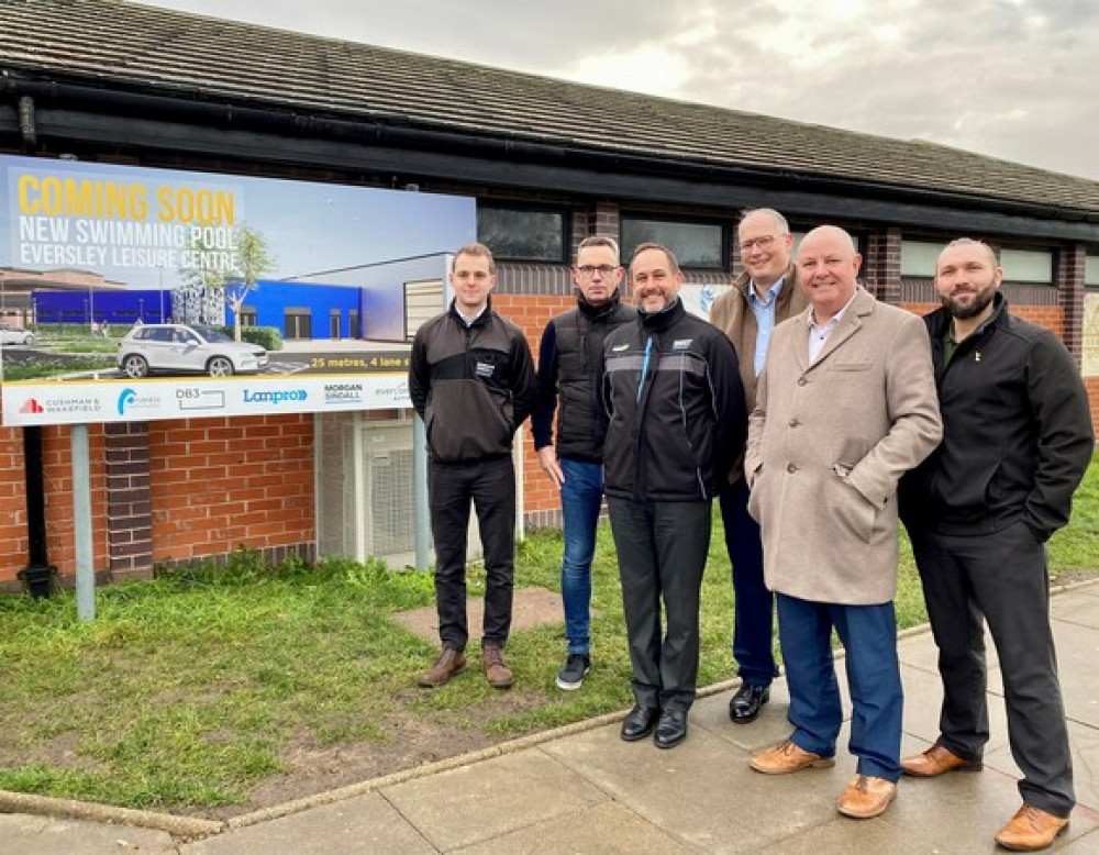 Cllrs Jeff Henry and Craig Rimmer met representatives from Morgan Sindall and Everyone Active to mark the beginning of construction at Eversley Leisure Centre.