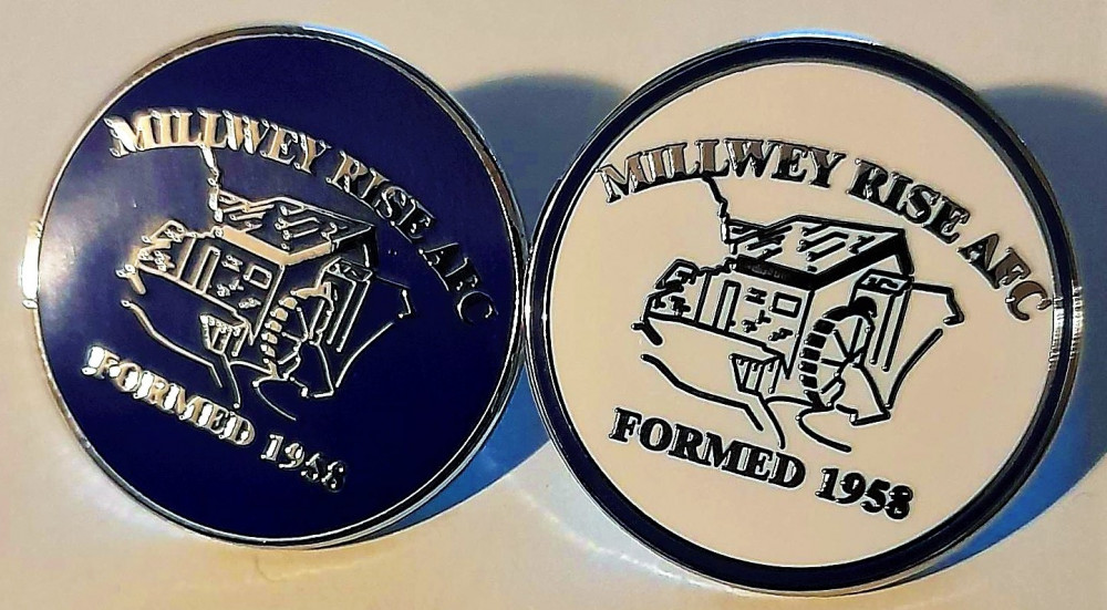Commemoratie badges to mark the 65th anniversary of Millwey Rise Football Club Commemoratie badges to mark the 65th anniversary of Millwey Rise Football Club