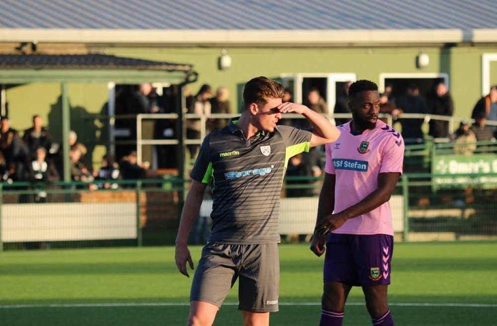 Dwayne Duncan's goal late in the first half saw Hanwell Town begin 2023 with a point. Photo: Hanwell Town.