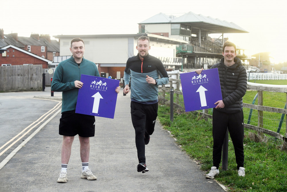 From left - The Wigley Group’s Bradley Hopkins and Jonathan Wigley, with Rob Sullivan from race organisers Run Through (image supplied)