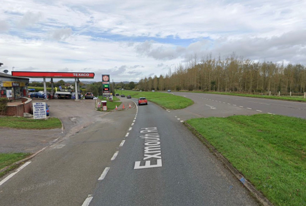 A376 Exmouth Road near Redlands service station (Google Maps)