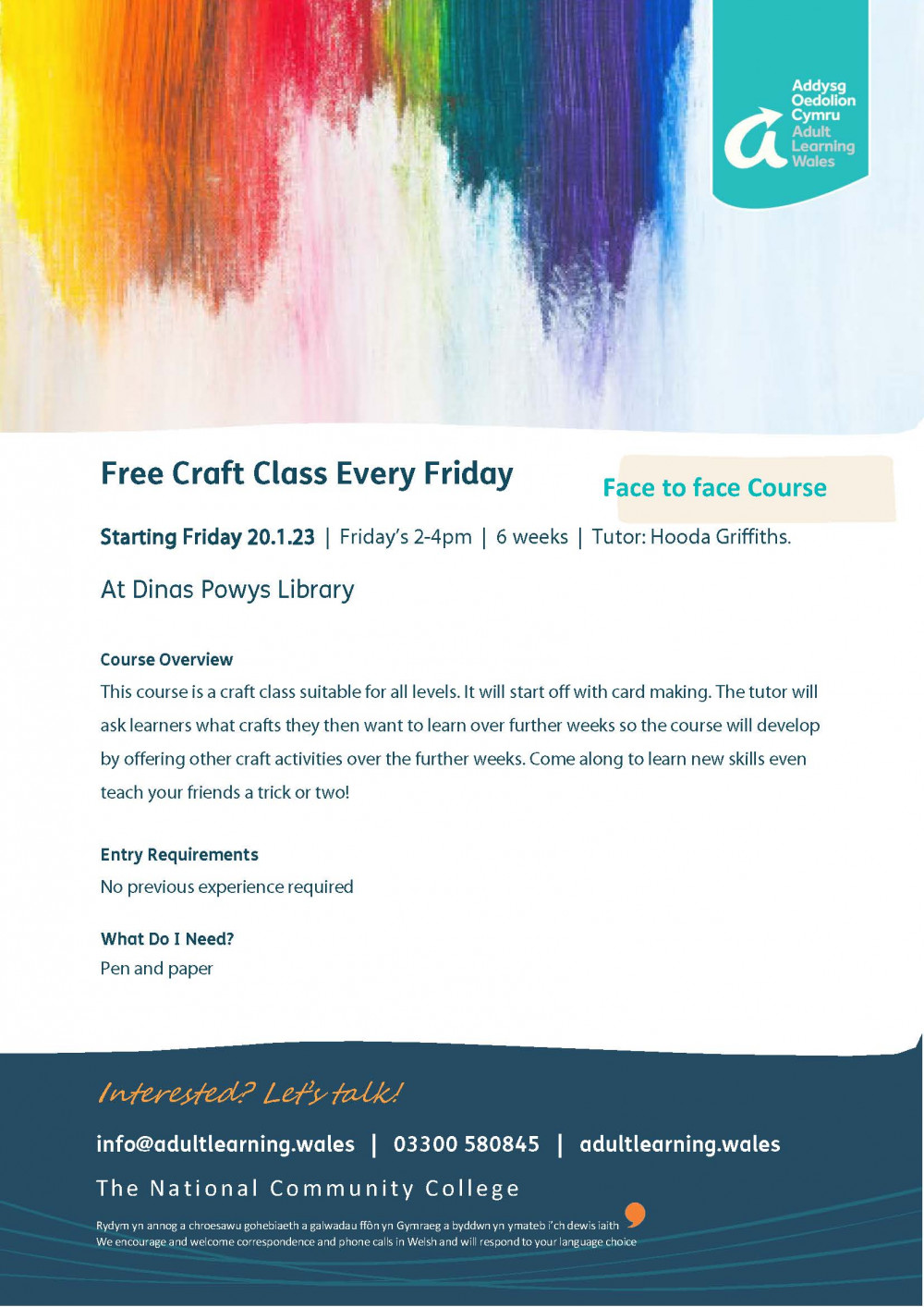 Free craft sessions in Dinas Powys library