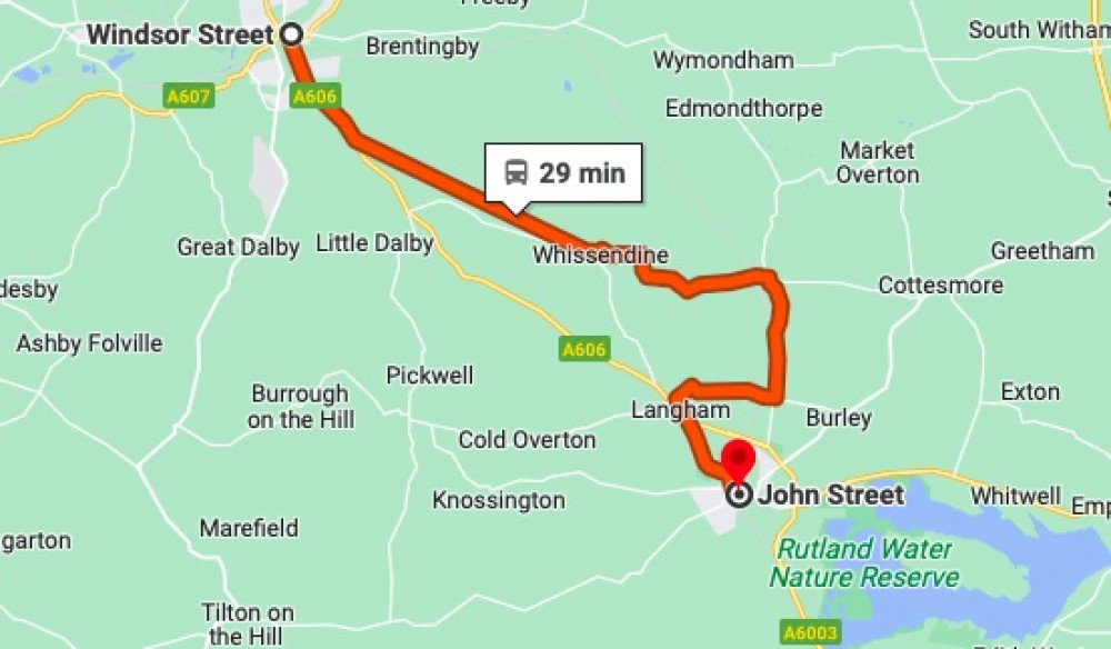 The RF1 bus service between Melton and Oakham was cut in September 2022.