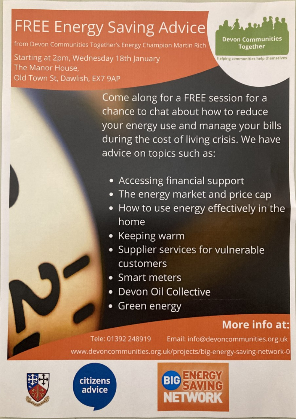 Free energy saving advice at The Manor House, Dawlish Free energy saving advice at The Manor House, Dawlish