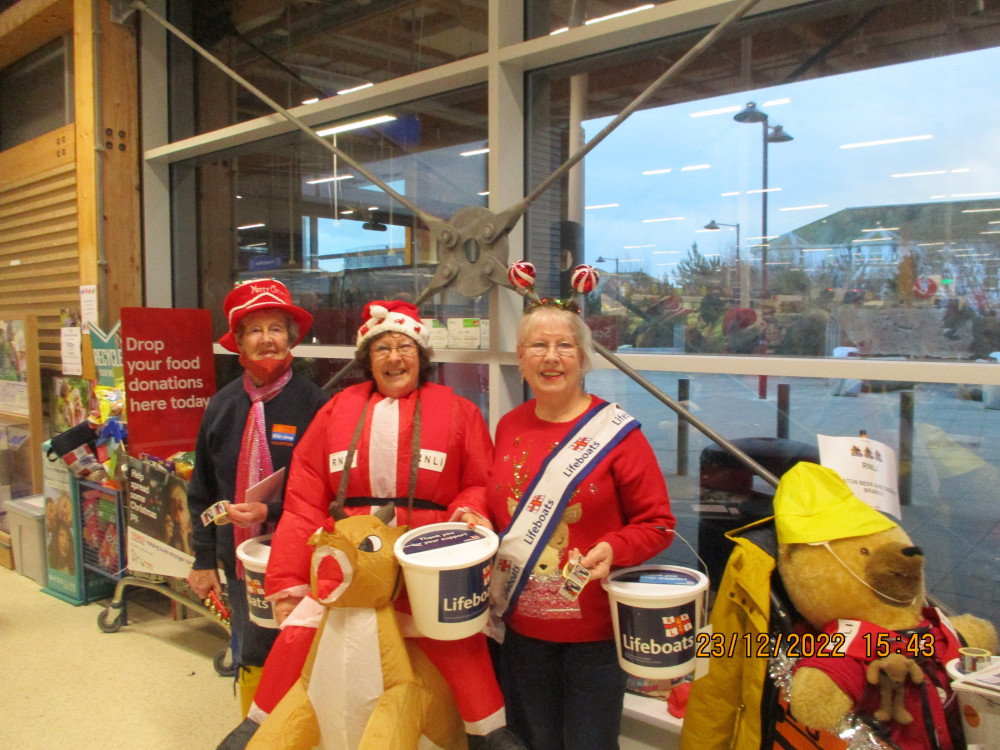 Seaton, Beer & District RNLI volunteers during their Christmas collection in Seaton Tesco last month