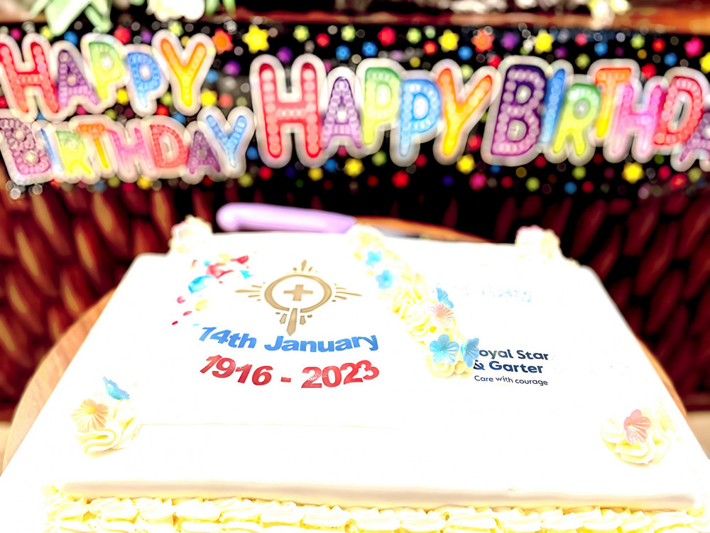 Royal Star & Garter's impressive birthday cake in the Surbiton Home (Credit: Royal Star & Garter)