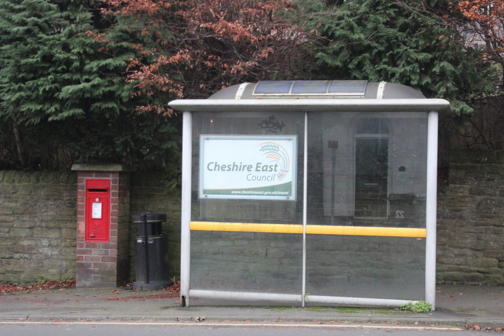 A Cheshire East Council bus stop on Chester Road in Macclesfield. (Image - Alexander Greensmith / Macclesfield Nub News)