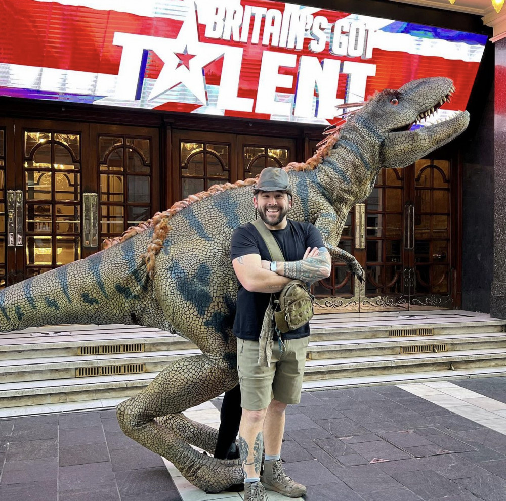 Ranger Chris with his dinosaur at Britain's Got Talent