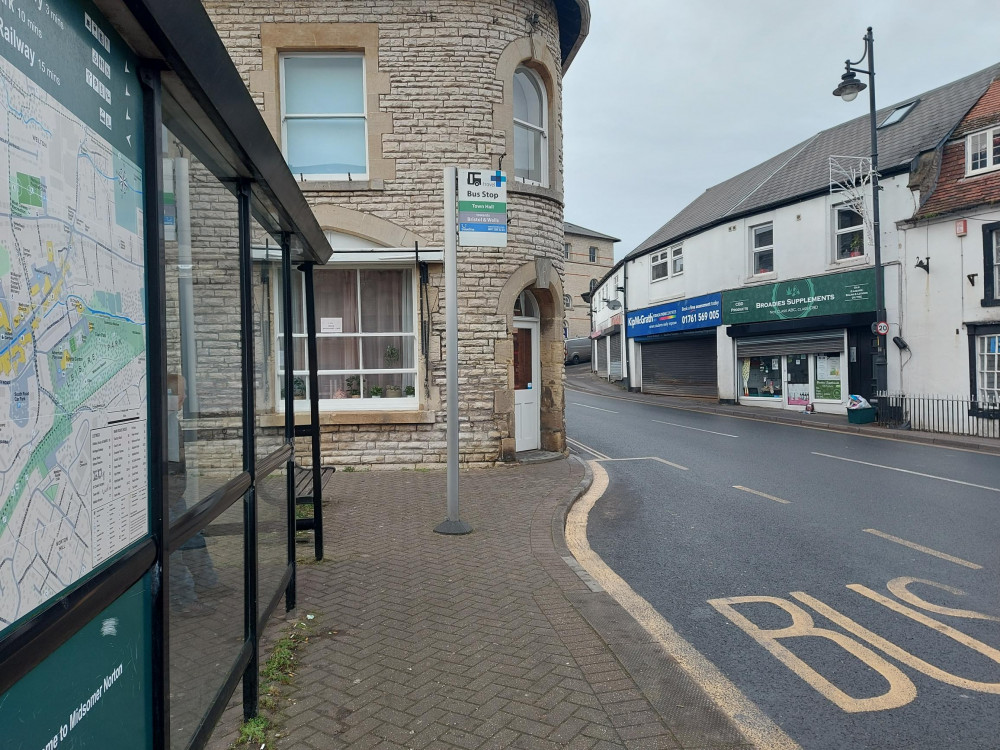 The main Midsomer Norton bus stop January 22 The main Midsomer Norton bus stop January 22