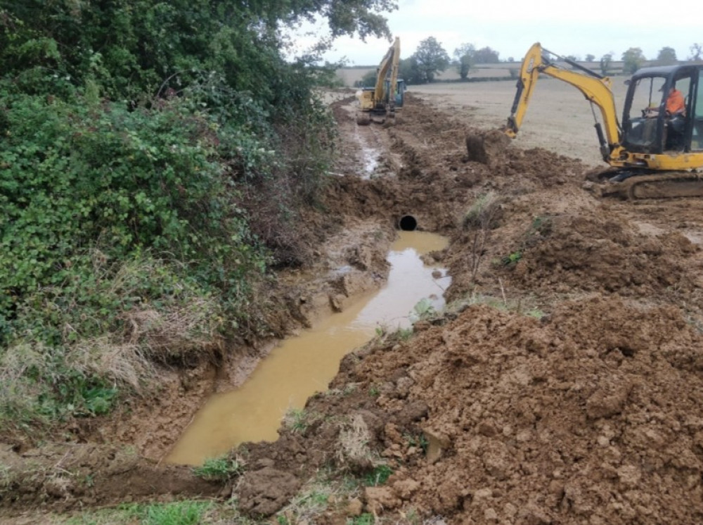 A new drain being put in near Rode in 2021: Photo Somerset Rivers Authority 