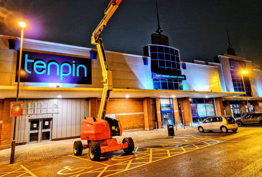 On Tuesday (January 24), Tenpin placed its new signs at Phoenix Leisure Park - including its famous slogan "Eat. Drink. Play. Bowl." (Ryan Parker). 