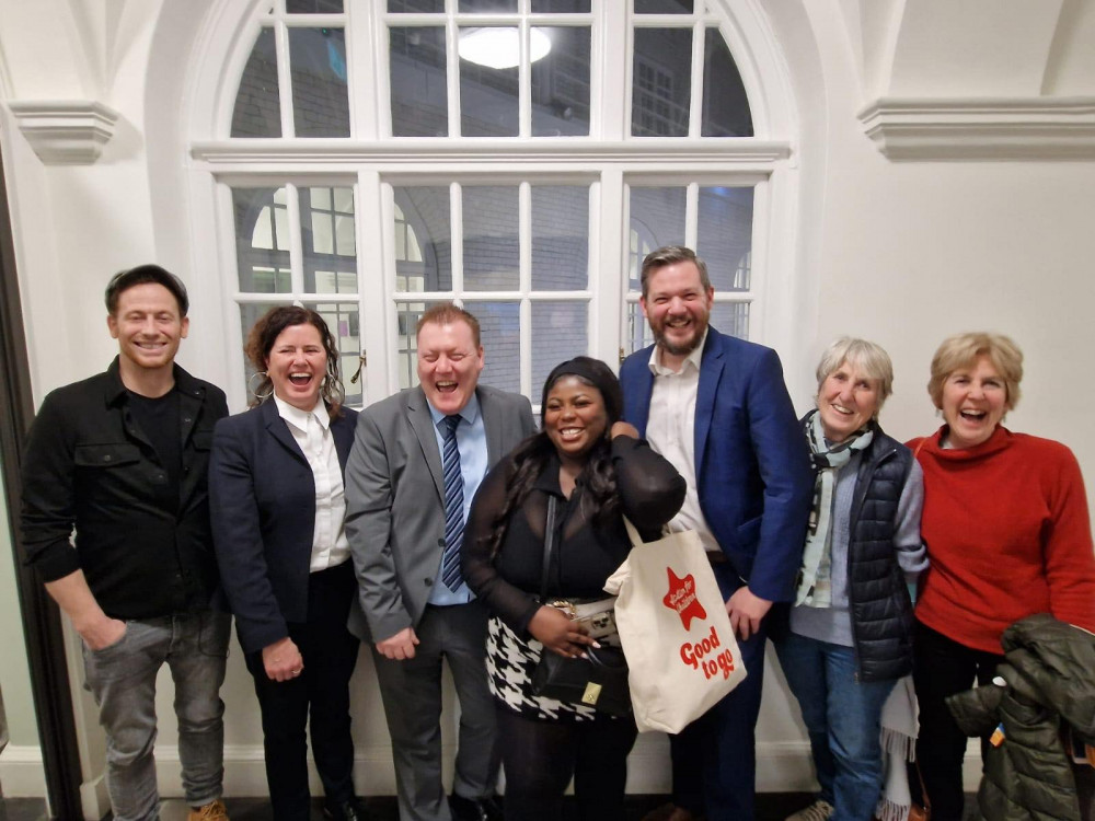 From left: Actor Joe Swash, who is supporting Terry\\\'s campaign, Cllr Claire Holland, leader of Lambeth Council, Terry Galloway, care leaver Rachel, Cllr Ben Kind and Gill Timms MBE and her sister Aileen