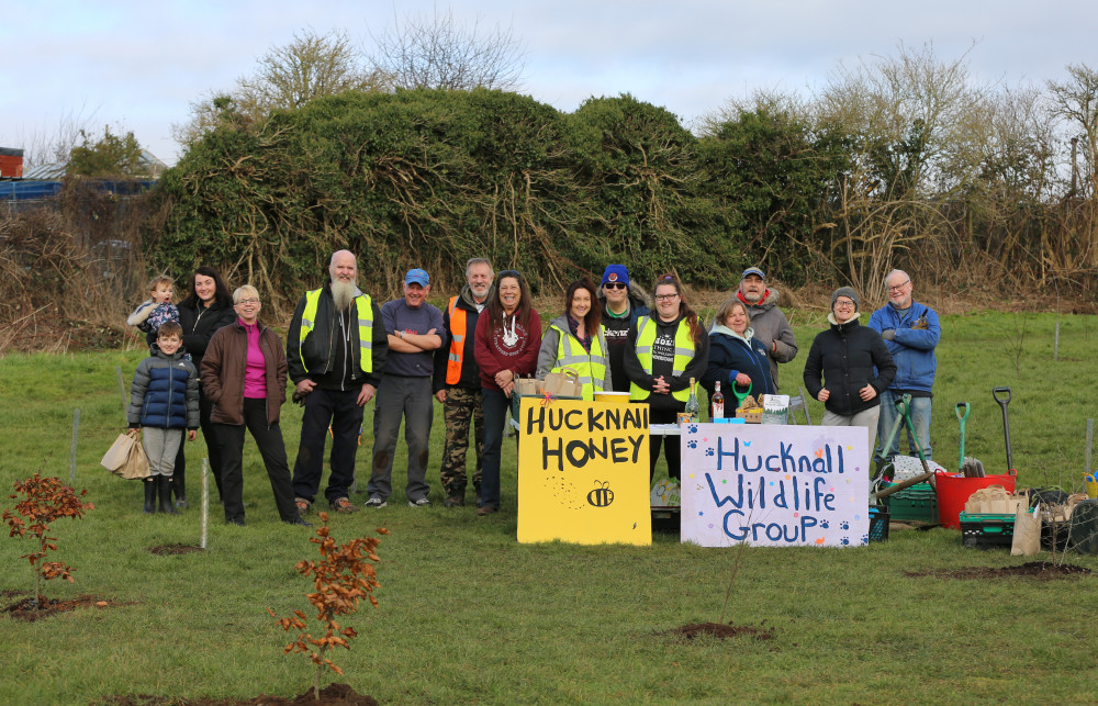 Around 50 volunteers met up at the Washdyke Lane recreation area on Saturday to take part in Hucknall Wildlife Group’s first tree planting event of 2023. Photo courtesy of Ian Johnson.