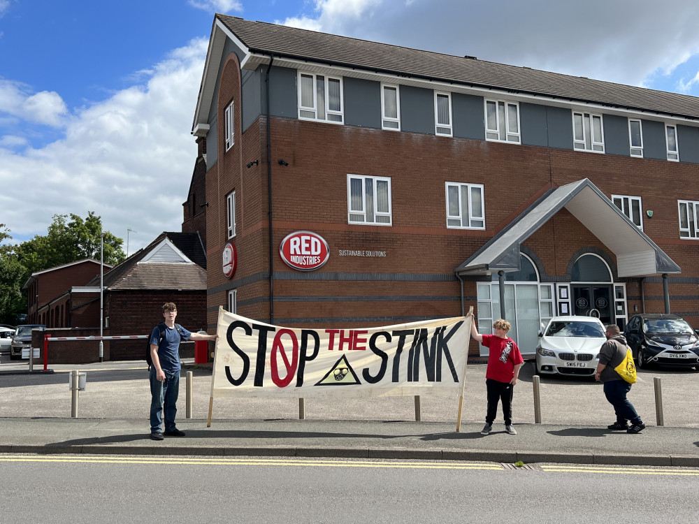 Red Industries HQ with protestors (Richard Price).