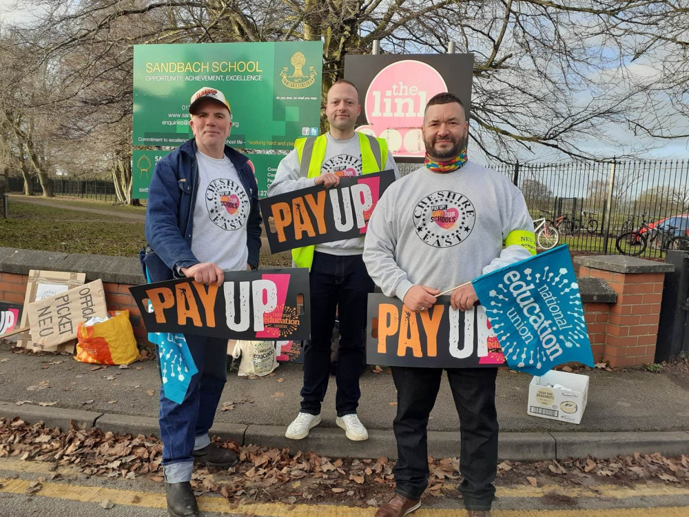 Teachers and teaching staff outside Sandbach School today. (Photos: Deborah Bowyer) 