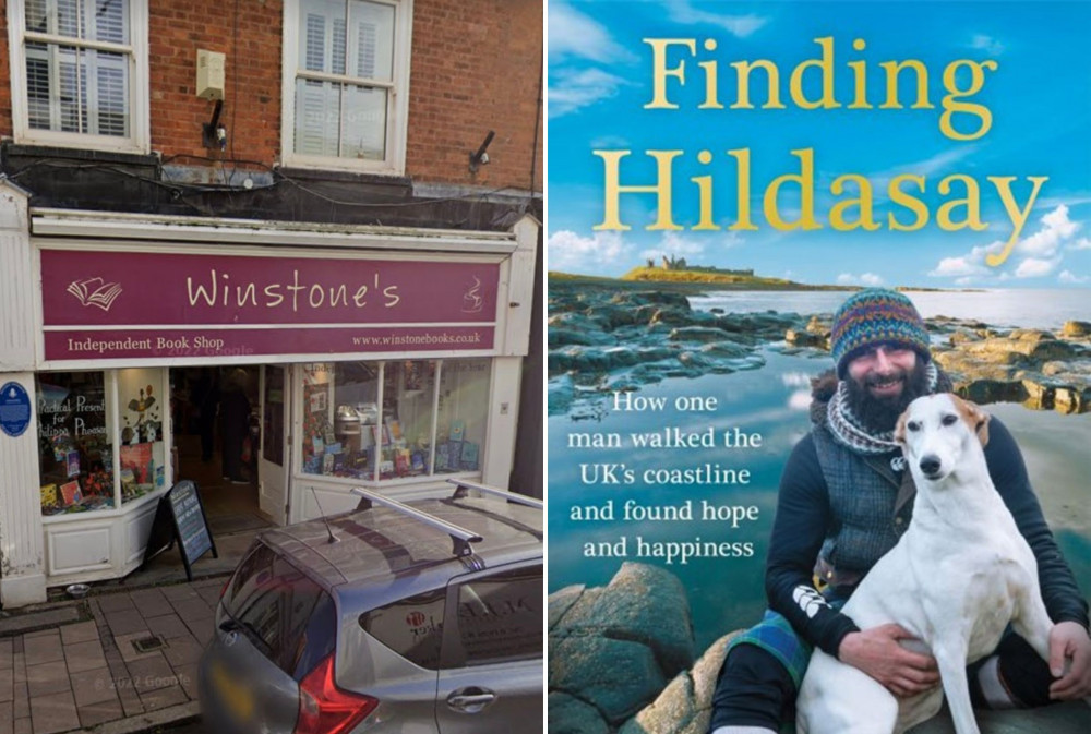 L: Winstone's Bookshop (Google Maps). R: Finding Hildasay cover