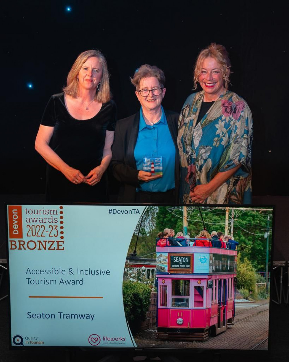 Jenny Nunn, chief executive of Seaton Tramway, receiving the award (photo credit: Nick Williams)