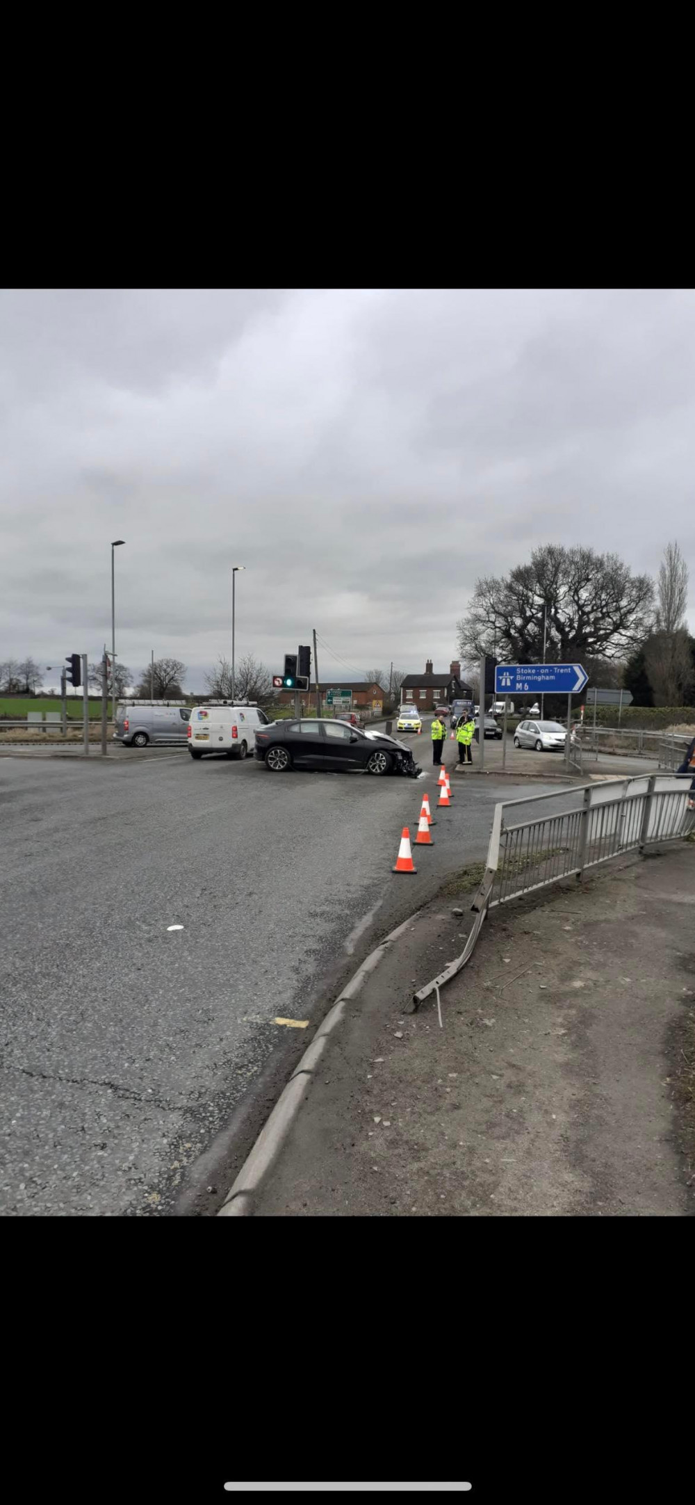 Old Mill Road was blocked today following an accident near the M6 junction at Sandbach 