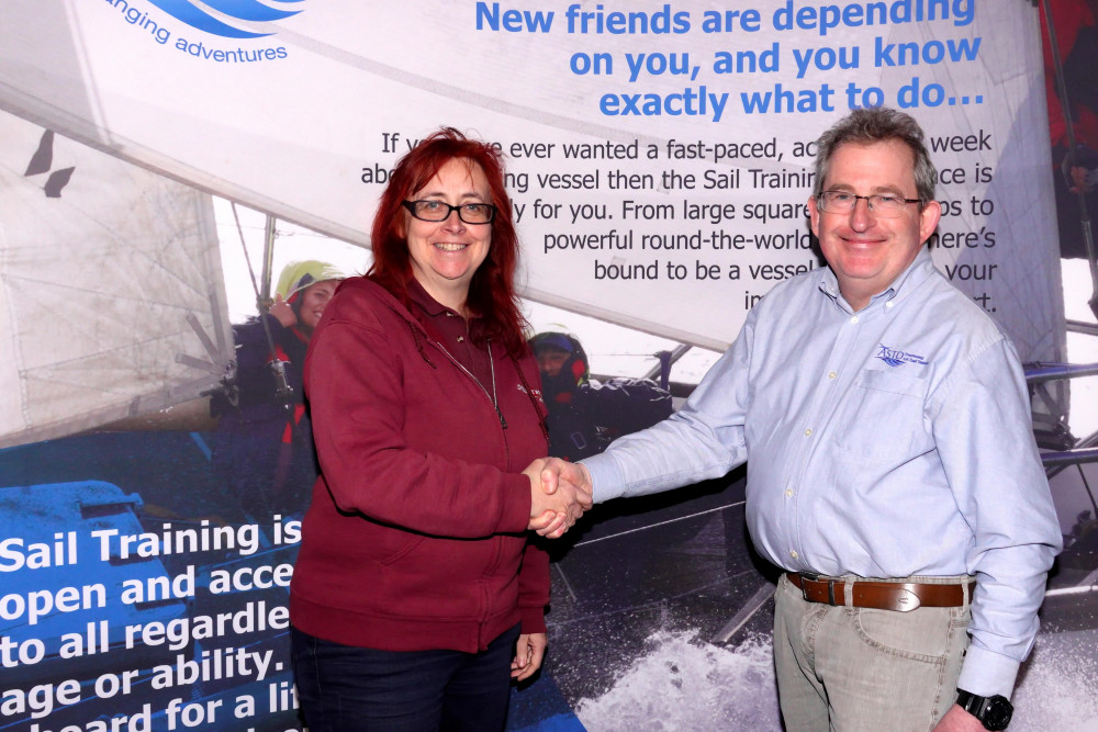 ASTO CEO Mark Todd congratulating Founder and Trustee of Challenge Wales, Vicky Williams on winning the Environmental Excellence Award (Pic Credit - Max Mudie - ASTO)